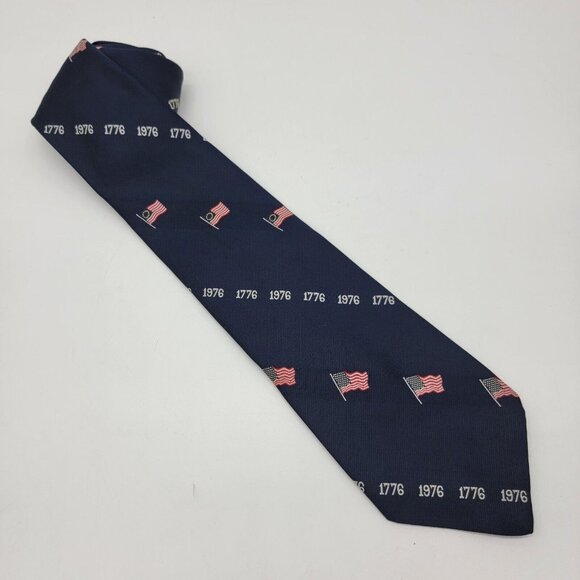 VINTAGE Bicentennial Collection Necktie Blue 1776 1976 Bicentennial USA Flag Tie - Picture 1 of 4